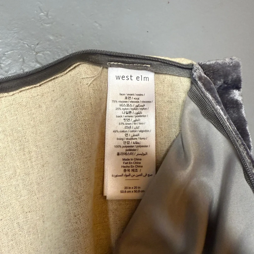 West Elm Charcoal Velvet Pillow cover